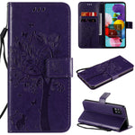 Custodia in pelle a ribalta orizzontale con motivo in rilievo albero e gatto con supporto e fessure per carte, portafoglio e cordino, For Samsung Galaxy A51 5G, For Samsung Galaxy A71 5G