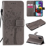 Custodia in pelle a ribalta orizzontale con motivo in rilievo albero e gatto con supporto e fessure per carte, portafoglio e cordino, For Samsung Galaxy A51 5G, For Samsung Galaxy A71 5G