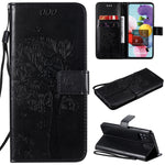 Custodia in pelle a ribalta orizzontale con motivo in rilievo albero e gatto con supporto e fessure per carte, portafoglio e cordino, For Samsung Galaxy A51 5G, For Samsung Galaxy A71 5G