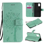 Custodia in pelle a ribalta orizzontale con motivo in rilievo albero e gatto con supporto e fessure per carte, portafoglio e cordino, For Samsung Galaxy A51 5G, For Samsung Galaxy A71 5G