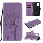Custodia in pelle a ribalta orizzontale con motivo in rilievo albero e gatto con supporto e fessure per carte, portafoglio e cordino, For Samsung Galaxy A51 5G, For Samsung Galaxy A71 5G