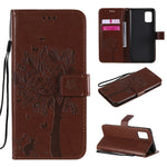 Custodia in pelle a ribalta orizzontale con motivo in rilievo albero e gatto con supporto e fessure per carte, portafoglio e cordino, For Samsung Galaxy A51 5G, For Samsung Galaxy A71 5G