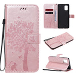 Custodia in pelle a ribalta orizzontale con motivo in rilievo albero e gatto con supporto e fessure per carte, portafoglio e cordino, For Samsung Galaxy A51 5G, For Samsung Galaxy A71 5G