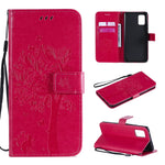 Custodia in pelle a ribalta orizzontale con motivo in rilievo albero e gatto con supporto e fessure per carte, portafoglio e cordino, For Samsung Galaxy A51 5G, For Samsung Galaxy A71 5G