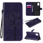 Custodia in pelle a ribalta orizzontale con motivo in rilievo albero e gatto con supporto e fessure per carte, portafoglio e cordino, For Samsung Galaxy A51 5G, For Samsung Galaxy A71 5G
