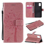 Custodia in pelle a ribalta orizzontale con motivo in rilievo albero e gatto con supporto e fessure per carte, portafoglio e cordino, For Samsung Galaxy A51 5G, For Samsung Galaxy A71 5G