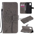 Custodia in pelle a ribalta orizzontale con motivo in rilievo albero e gatto con supporto e fessure per carte, portafoglio e cordino, For Samsung Galaxy A51 5G, For Samsung Galaxy A71 5G