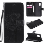 Custodia in pelle a ribalta orizzontale con motivo in rilievo albero e gatto con supporto e fessure per carte, portafoglio e cordino, For Samsung Galaxy A51 5G, For Samsung Galaxy A71 5G