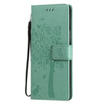 Custodia in pelle a ribalta orizzontale con motivo in rilievo albero e gatto con supporto e fessure per carte, portafoglio e cordino, For Sony Xperia L4, For Sony Xperia 10 II