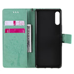 Custodia in pelle a ribalta orizzontale con motivo in rilievo albero e gatto con supporto e fessure per carte, portafoglio e cordino, For Sony Xperia L4, For Sony Xperia 10 II