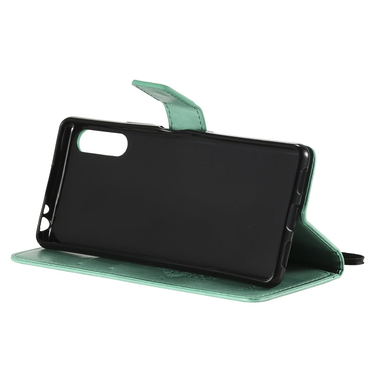 Custodia in pelle a ribalta orizzontale con motivo in rilievo albero e gatto con supporto e fessure per carte, portafoglio e cordino, For Sony Xperia L4, For Sony Xperia 10 II