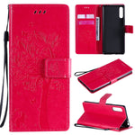 Custodia in pelle a ribalta orizzontale con motivo in rilievo albero e gatto con supporto e fessure per carte, portafoglio e cordino, For Sony Xperia L4, For Sony Xperia 10 II