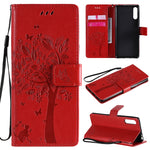 Custodia in pelle a ribalta orizzontale con motivo in rilievo albero e gatto con supporto e fessure per carte, portafoglio e cordino, For Sony Xperia L4, For Sony Xperia 10 II