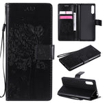 Custodia in pelle a ribalta orizzontale con motivo in rilievo albero e gatto con supporto e fessure per carte, portafoglio e cordino, For Sony Xperia L4, For Sony Xperia 10 II