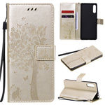 Custodia in pelle a ribalta orizzontale con motivo in rilievo albero e gatto con supporto e fessure per carte, portafoglio e cordino, For Sony Xperia L4, For Sony Xperia 10 II