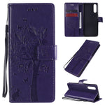 Custodia in pelle a ribalta orizzontale con motivo in rilievo albero e gatto con supporto e fessure per carte, portafoglio e cordino, For Sony Xperia L4, For Sony Xperia 10 II
