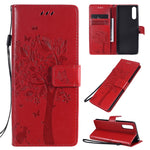 Custodia in pelle a ribalta orizzontale con motivo in rilievo albero e gatto con supporto e fessure per carte, portafoglio e cordino, For Sony Xperia L4, For Sony Xperia 10 II