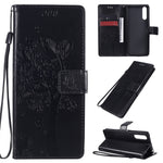 Custodia in pelle a ribalta orizzontale con motivo in rilievo albero e gatto con supporto e fessure per carte, portafoglio e cordino, For Sony Xperia L4, For Sony Xperia 10 II