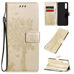 Custodia in pelle a ribalta orizzontale con motivo in rilievo albero e gatto con supporto e fessure per carte, portafoglio e cordino, For Sony Xperia L4, For Sony Xperia 10 II