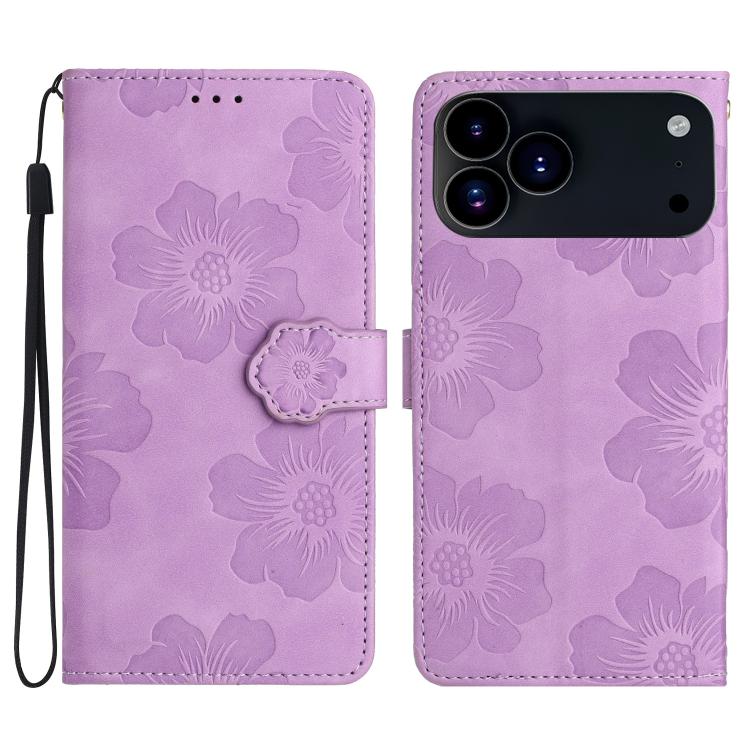 Custodia per cellulare in pelle con motivo floreale in rilievo, For iPhone 16e / 17e, For iPhone 17 Pro Max, For iPhone 17 Pro, For iPhone 17