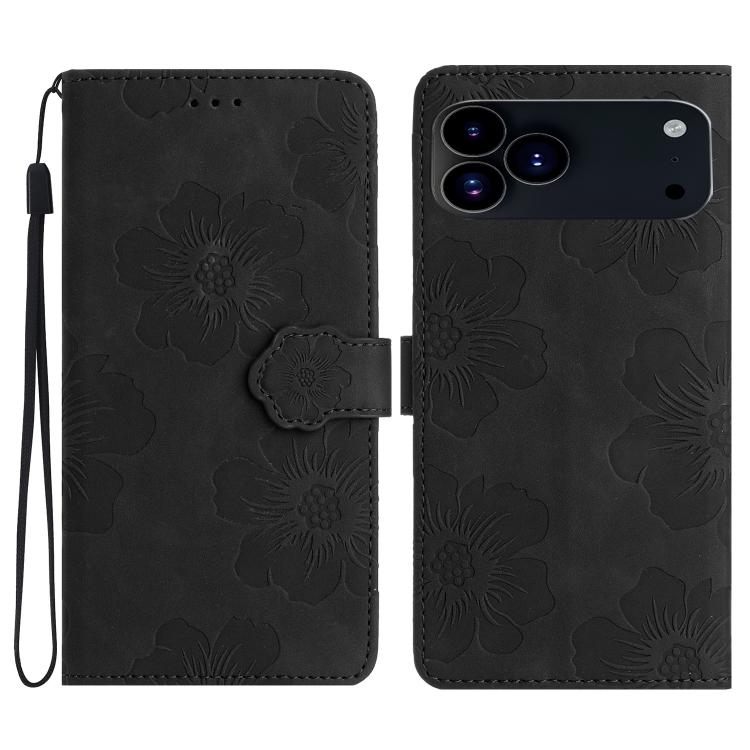 Custodia per cellulare in pelle con motivo floreale in rilievo, For iPhone 16e / 17e, For iPhone 17 Pro Max, For iPhone 17 Pro, For iPhone 17