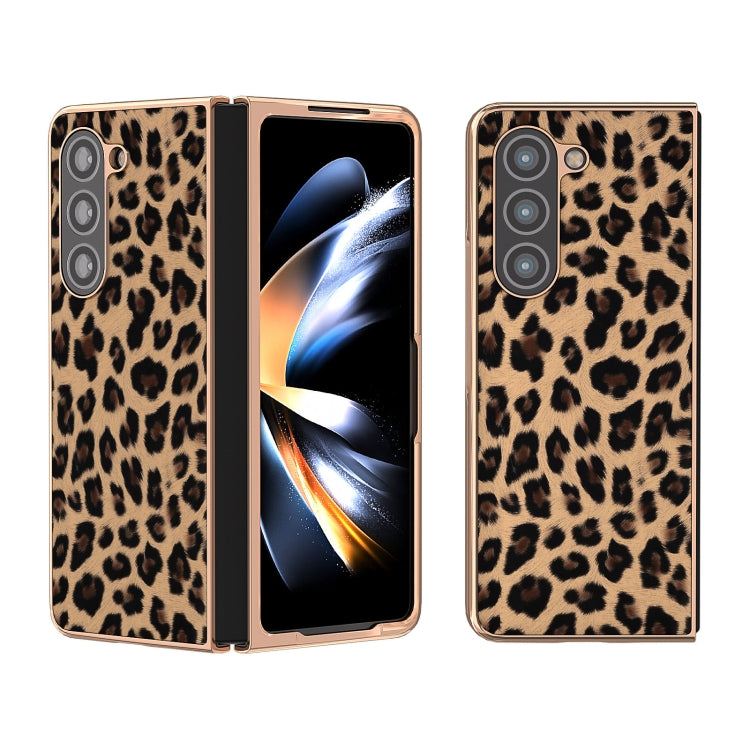 Custodia per telefono con stampa leopardata in nano placcatura, For Samsung Galaxy Z Flip6 / Flip7 FE, For Samsung Galaxy Z Fold5, For Samsung Galaxy Z Flip5