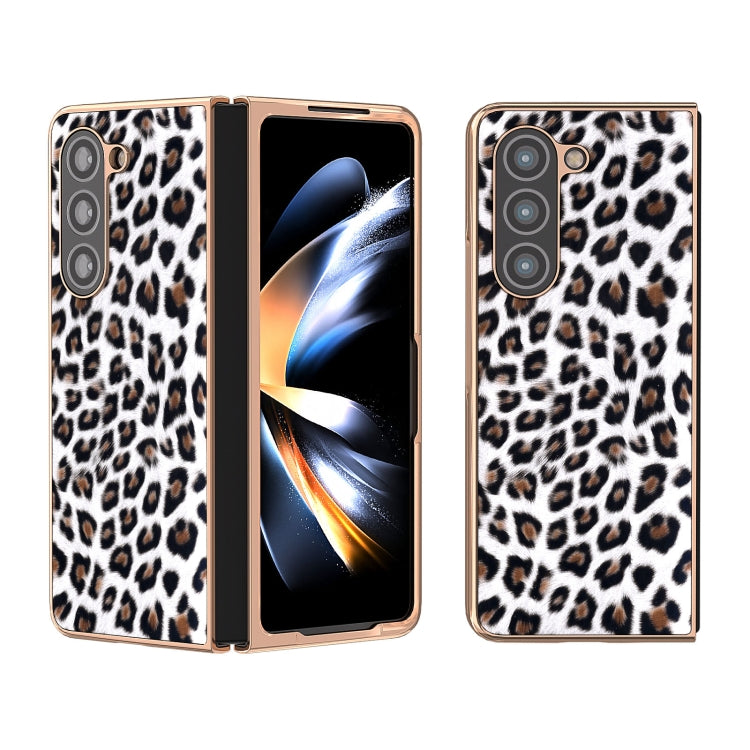 Custodia per telefono con stampa leopardata in nano placcatura, For Samsung Galaxy Z Flip6 / Flip7 FE, For Samsung Galaxy Z Fold5, For Samsung Galaxy Z Flip5