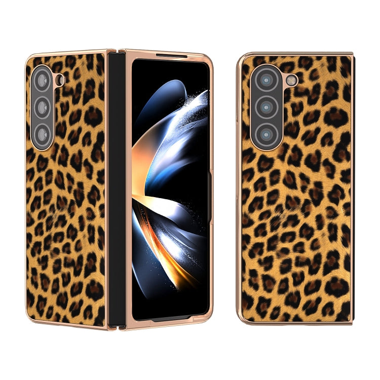 Custodia per telefono con stampa leopardata in nano placcatura, For Samsung Galaxy Z Flip6 / Flip7 FE, For Samsung Galaxy Z Fold5, For Samsung Galaxy Z Flip5