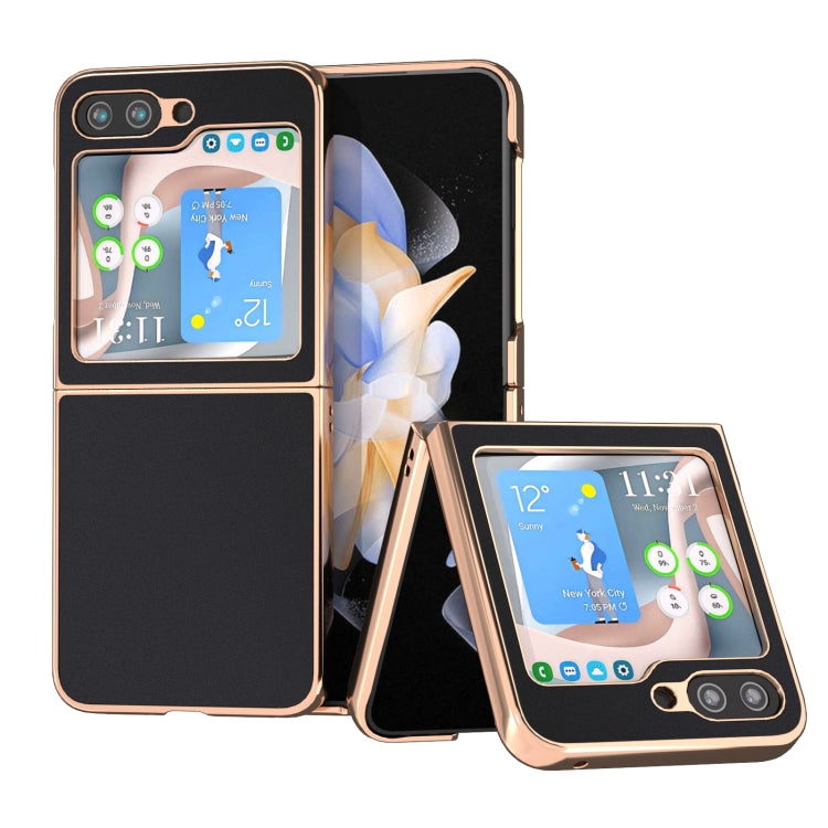 Custodia per telefono con placcatura nano serie seta in vera pelle, For Samsung Galaxy Z Flip5, For Samsung Galaxy Z Fold5