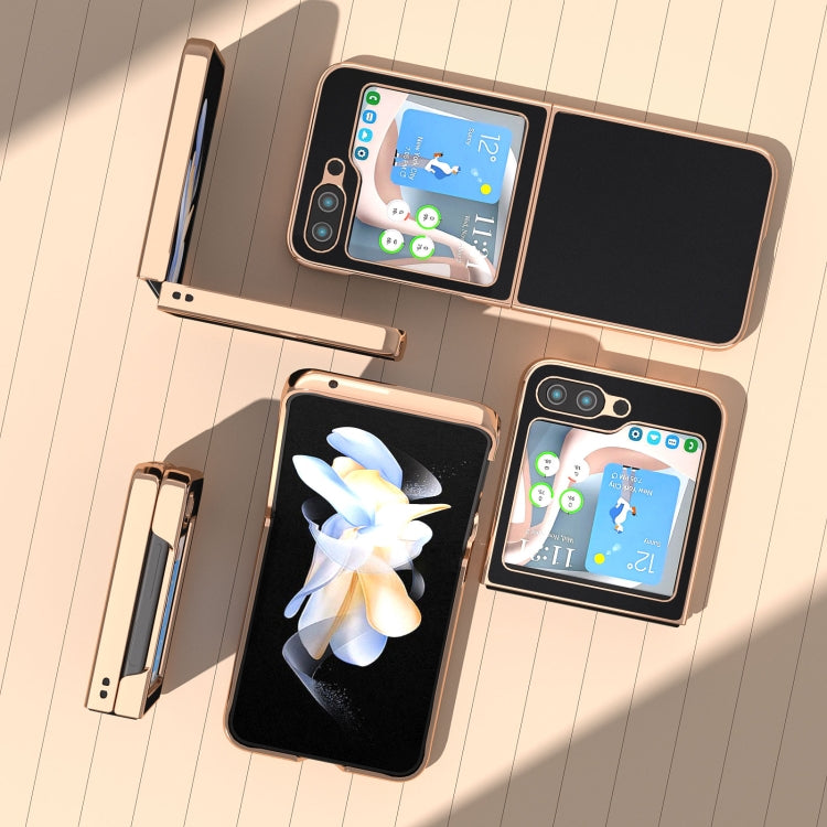 Custodia per telefono con placcatura nano serie seta in vera pelle, For Samsung Galaxy Z Flip5, For Samsung Galaxy Z Fold5