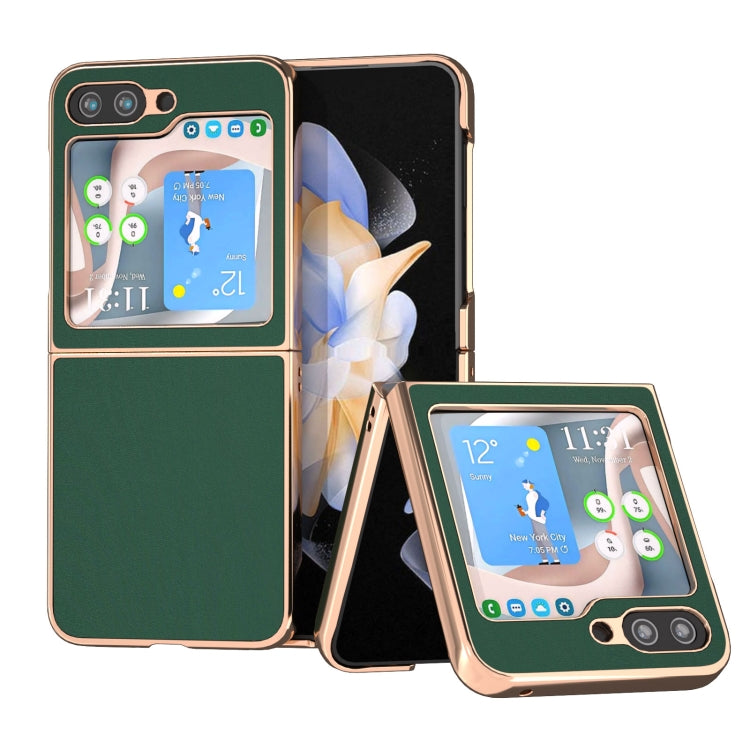Custodia per telefono con placcatura nano serie seta in vera pelle, For Samsung Galaxy Z Flip5, For Samsung Galaxy Z Fold5