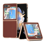 Custodia per telefono con placcatura nano serie seta in vera pelle, For Samsung Galaxy Z Flip5, For Samsung Galaxy Z Fold5