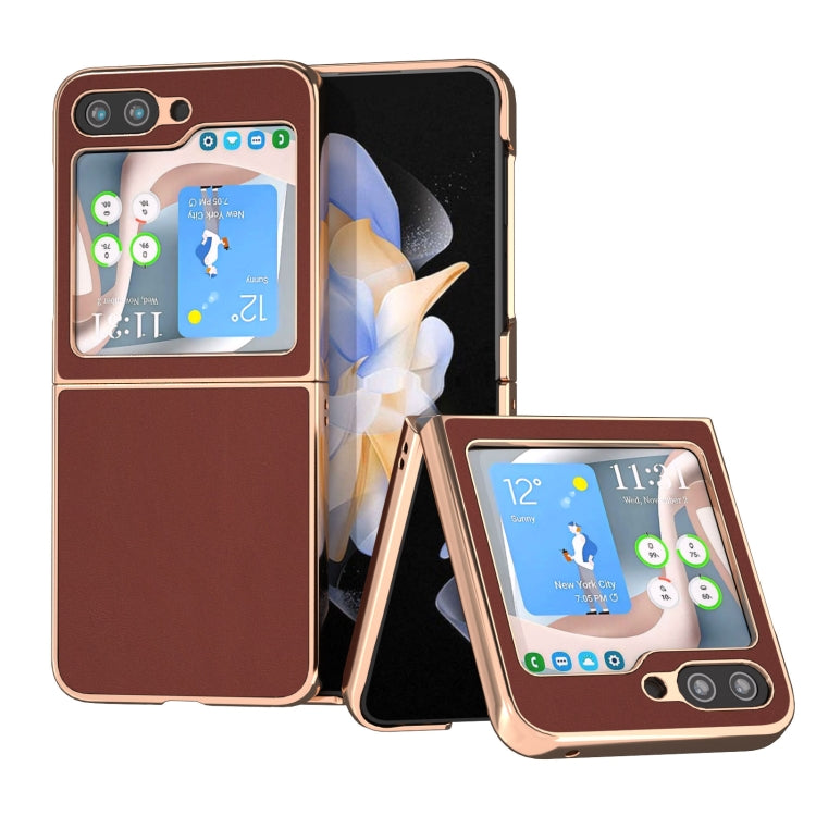 Custodia per telefono con placcatura nano serie seta in vera pelle, For Samsung Galaxy Z Flip5, For Samsung Galaxy Z Fold5