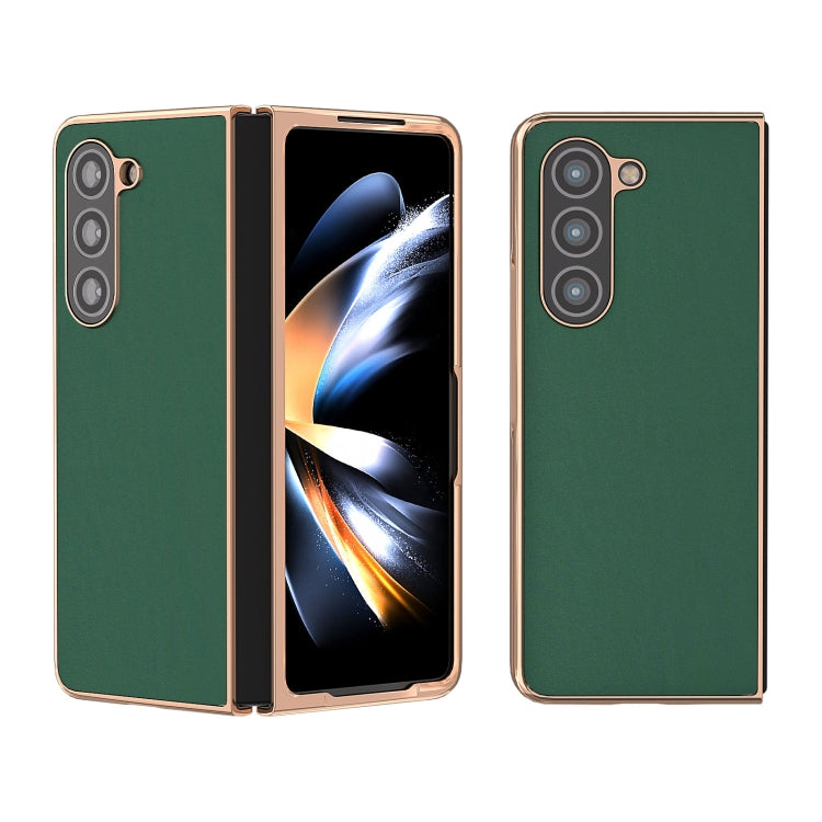 Custodia per telefono con placcatura nano serie seta in vera pelle, For Samsung Galaxy Z Flip5, For Samsung Galaxy Z Fold5