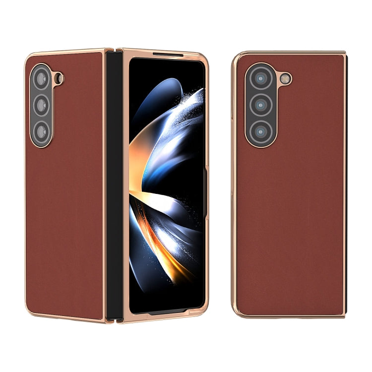 Custodia per telefono con placcatura nano serie seta in vera pelle, For Samsung Galaxy Z Flip5, For Samsung Galaxy Z Fold5