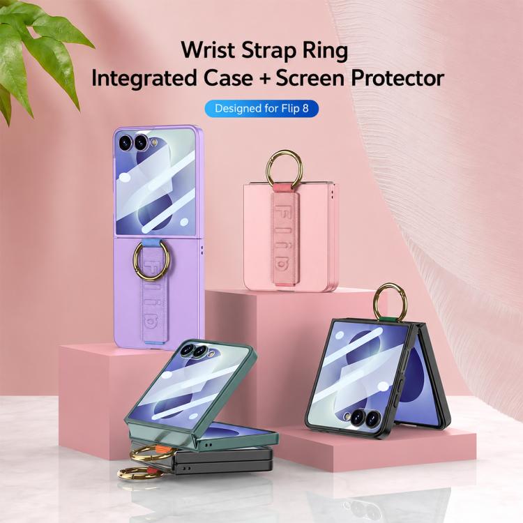 Custodia per telefono antiurto ultrasottile integrata GKK con cinturino da polso ad anello, For Galaxy Z Flip8 5G, For Samsung Galaxy Z Flip7 5G, For Samsung Galaxy Z Flip6, For Samsung Galaxy Z Flip5, For Samsung Galaxy Z Flip4 5G