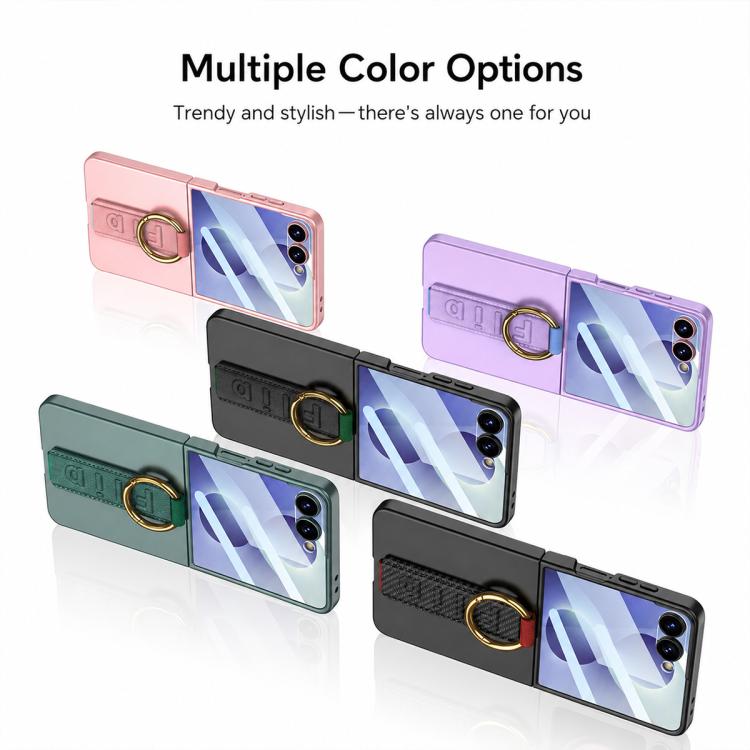 Custodia per telefono antiurto ultrasottile integrata GKK con cinturino da polso ad anello, For Galaxy Z Flip8 5G, For Samsung Galaxy Z Flip7 5G, For Samsung Galaxy Z Flip6, For Samsung Galaxy Z Flip5, For Samsung Galaxy Z Flip4 5G
