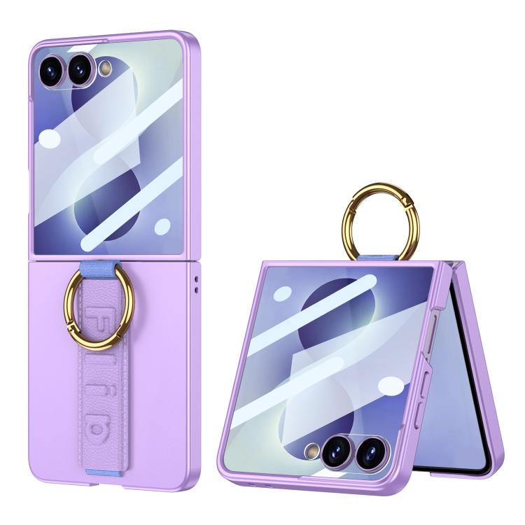 Custodia per telefono antiurto ultrasottile integrata GKK con cinturino da polso ad anello, For Galaxy Z Flip8 5G, For Samsung Galaxy Z Flip7 5G, For Samsung Galaxy Z Flip6, For Samsung Galaxy Z Flip5, For Samsung Galaxy Z Flip4 5G