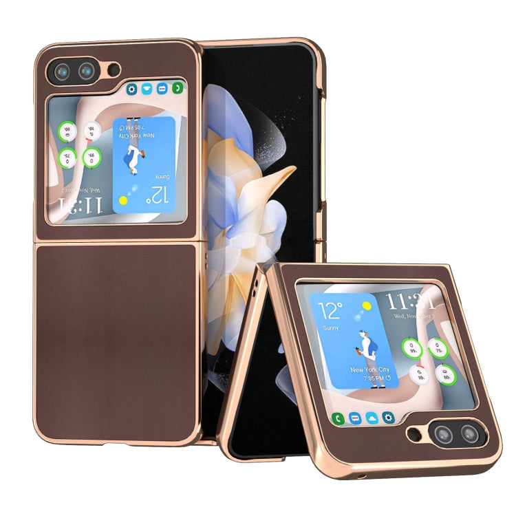 Custodia per telefono con placcatura nano serie Xiaoya in vera pelle, For Samsung Galaxy Z Flip5, For Samsung Galaxy Z Fold5