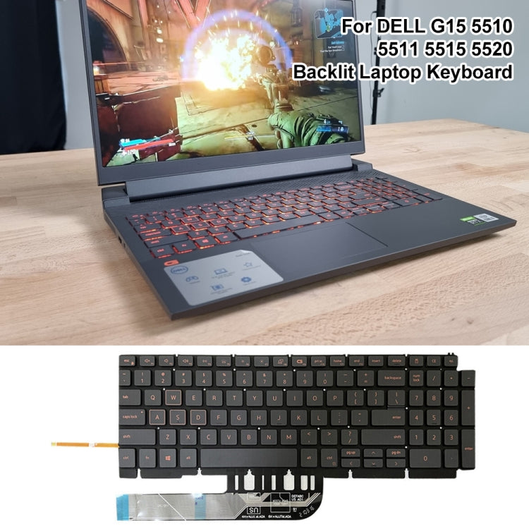 US Version Orange Backlit Laptop Keyboard For Dell Inspiron G15 5510 5511 5515 5520