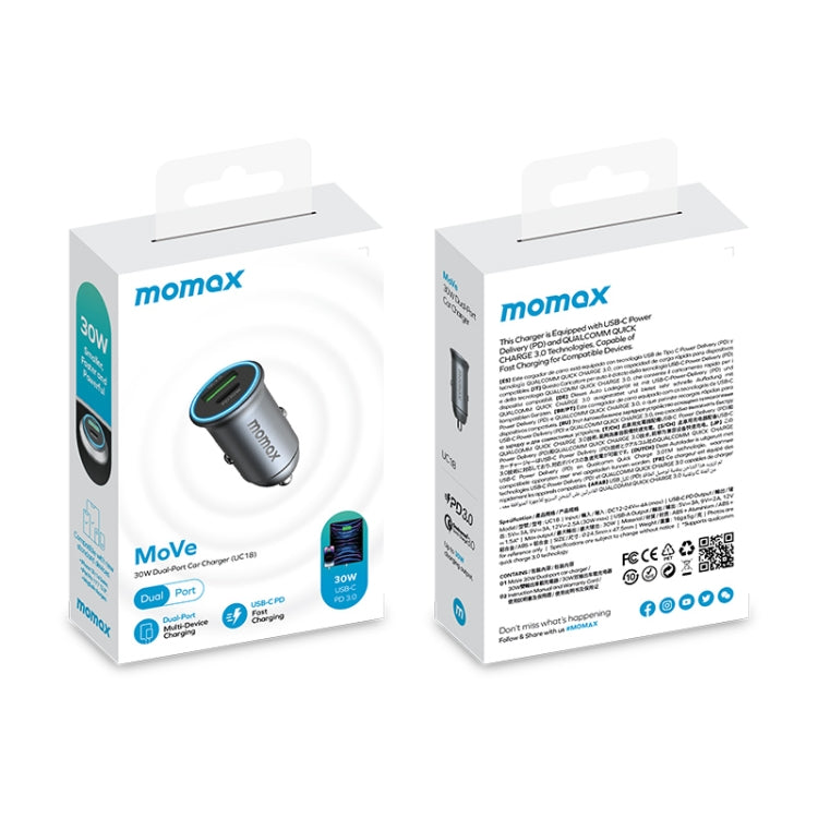 MOMAX UC18 30W Dual Port QC3.0 Caricatore rapido per auto