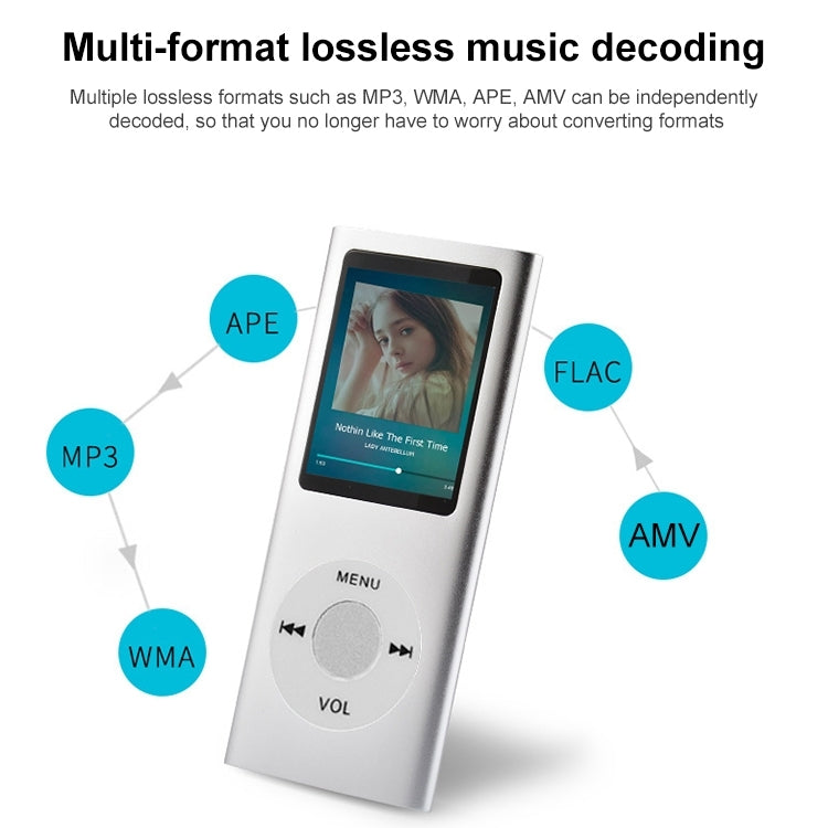 Lettore MP4 in metallo con schermo TFT da 1,8 pollici, With 8G TF Card+Earphone+Cable, With 16G TF Card+Earphone+Cable, With Earphone+Cable