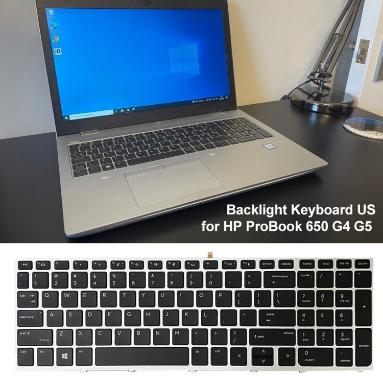 US Version Silver Frame Backlit Laptop Keyboard For HP ProBook 650 G4