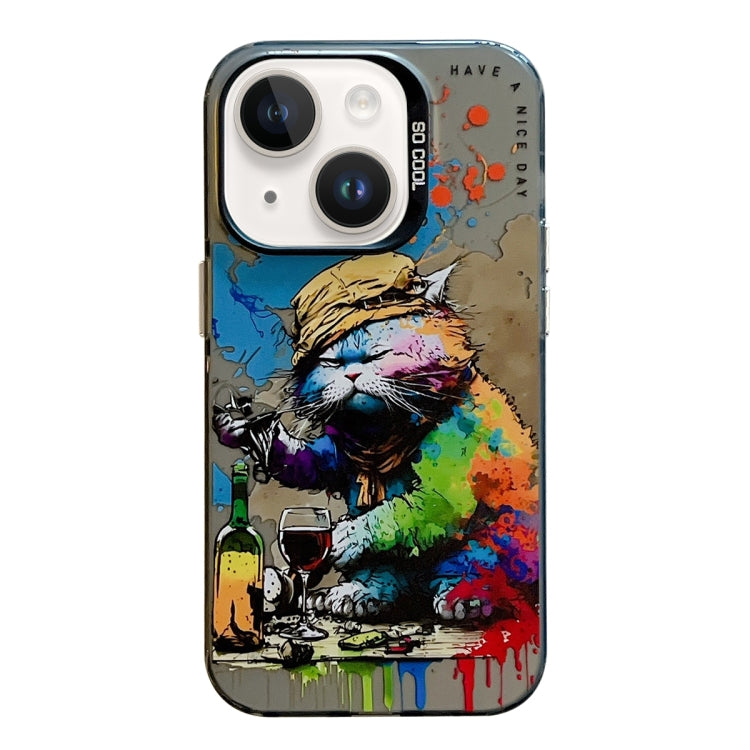 Serie di dipinti a olio con motivo animale PC + custodia per telefono in TPU, For iPhone 14 Plus