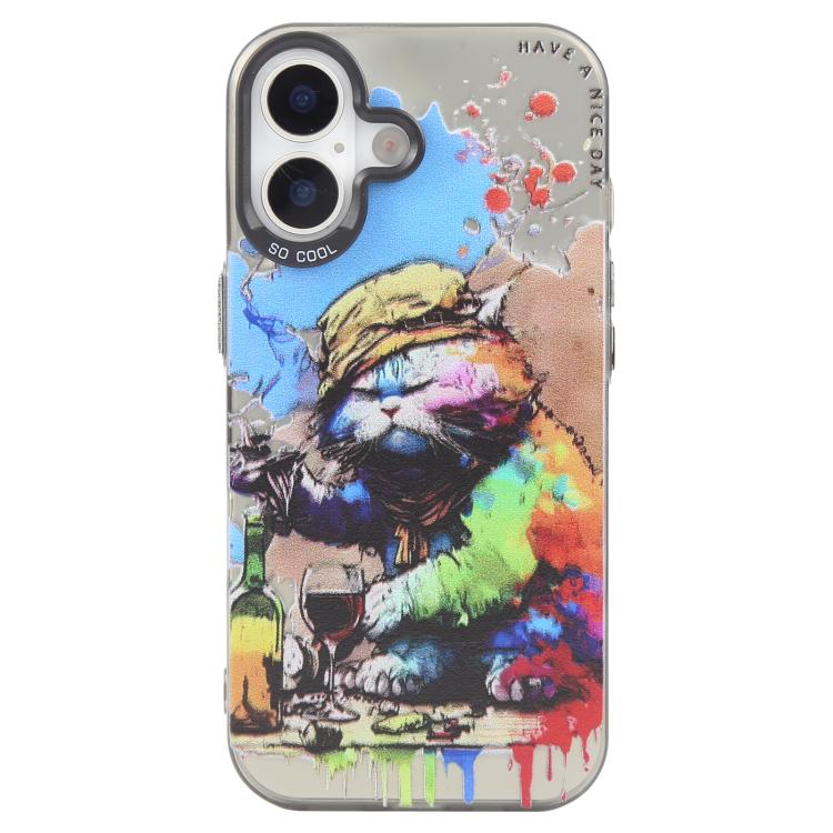 Serie di dipinti a olio con motivo animale PC + custodia per telefono in TPU, For iPhone 16 Plus