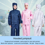 Tuta da lavoro antipolvere con cappuccio diviso antistatico a righe, S, M, L, XL