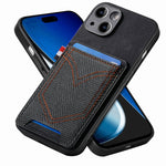 Custodia per telefono in pelle di pelle con texture denim con slot per schede, For iPhone 15 Pro Max, For iPhone 15 Pro, For iPhone 15 Plus, For iPhone 15