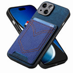 Custodia per telefono in pelle di pelle con texture denim con slot per schede, For iPhone 15 Pro Max, For iPhone 15 Pro, For iPhone 15 Plus, For iPhone 15