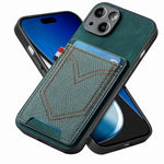 Custodia per telefono in pelle di pelle con texture denim con slot per schede, For iPhone 15 Pro Max, For iPhone 15 Pro, For iPhone 15 Plus, For iPhone 15