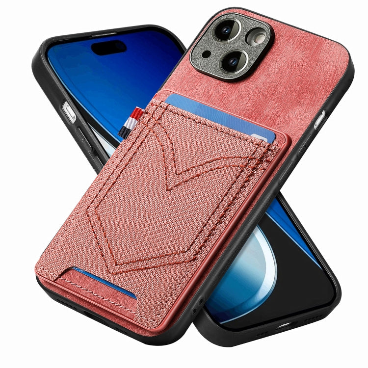Custodia per telefono in pelle di pelle con texture denim con slot per schede, For iPhone 15 Pro Max, For iPhone 15 Pro, For iPhone 15 Plus, For iPhone 15